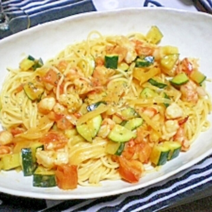 夏野菜 ズッキーニとえびのトマトクリームパスタ レシピ 作り方 By はい ちぃーず 楽天レシピ 夏野菜 ズッキーニとえびのトマトクリームパスタ レシピ 作り方 By はい ちぃーず 楽天レシピ